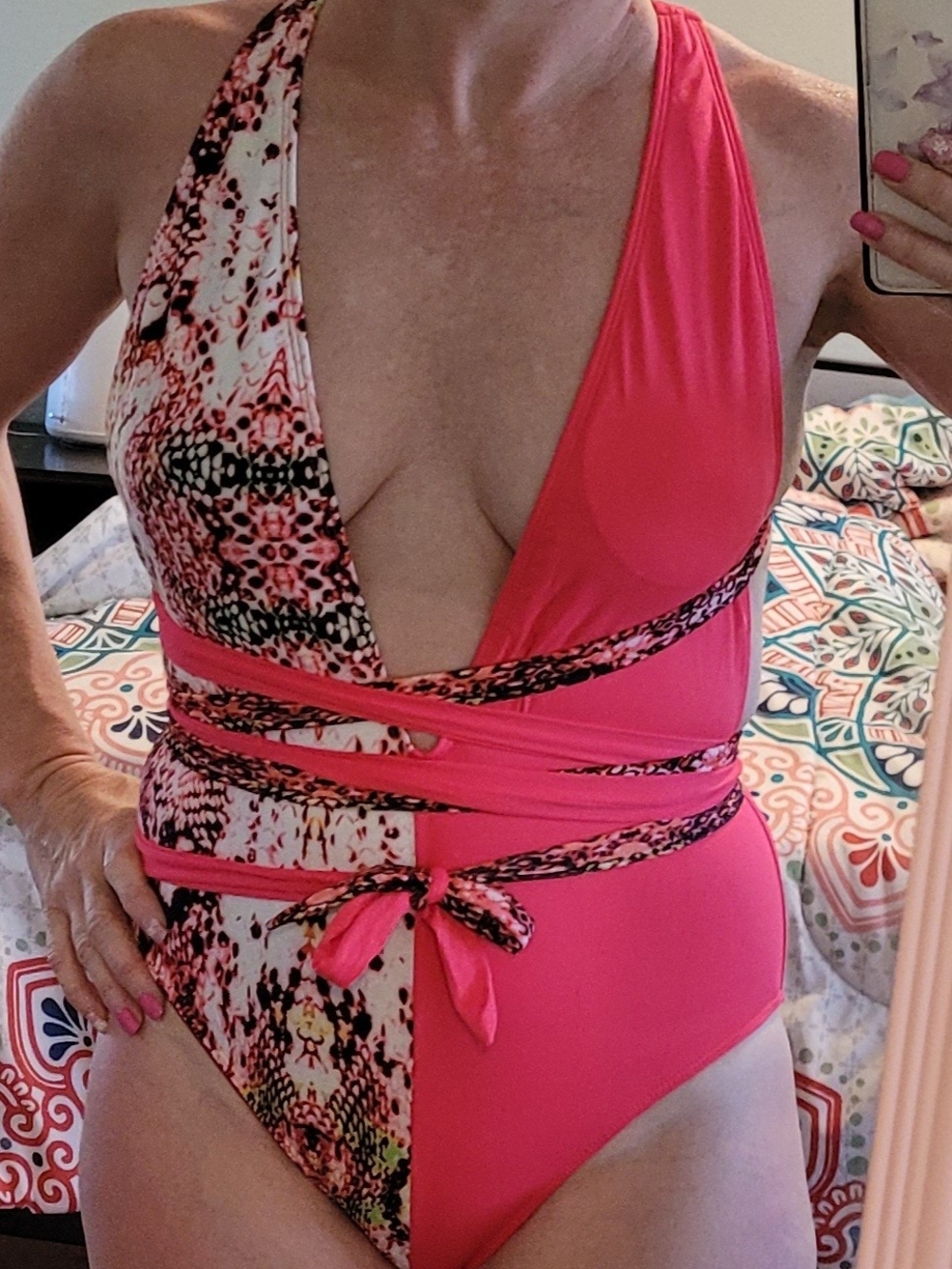 SHEIN Patterned Wrap-Front One-Piece Swimsuit